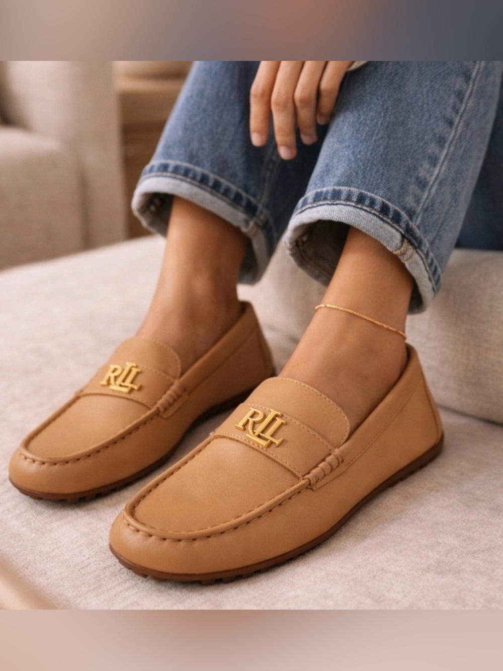 LAUREN RALPH LAUREN Women's BARNSBURY Leather Driver Loafers NEW 6B Tan